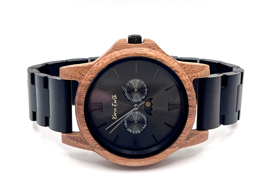 The Ebony & Walnut Moon Phase Karoo Earth Chronograph Wooden Watch - Karoo Earth