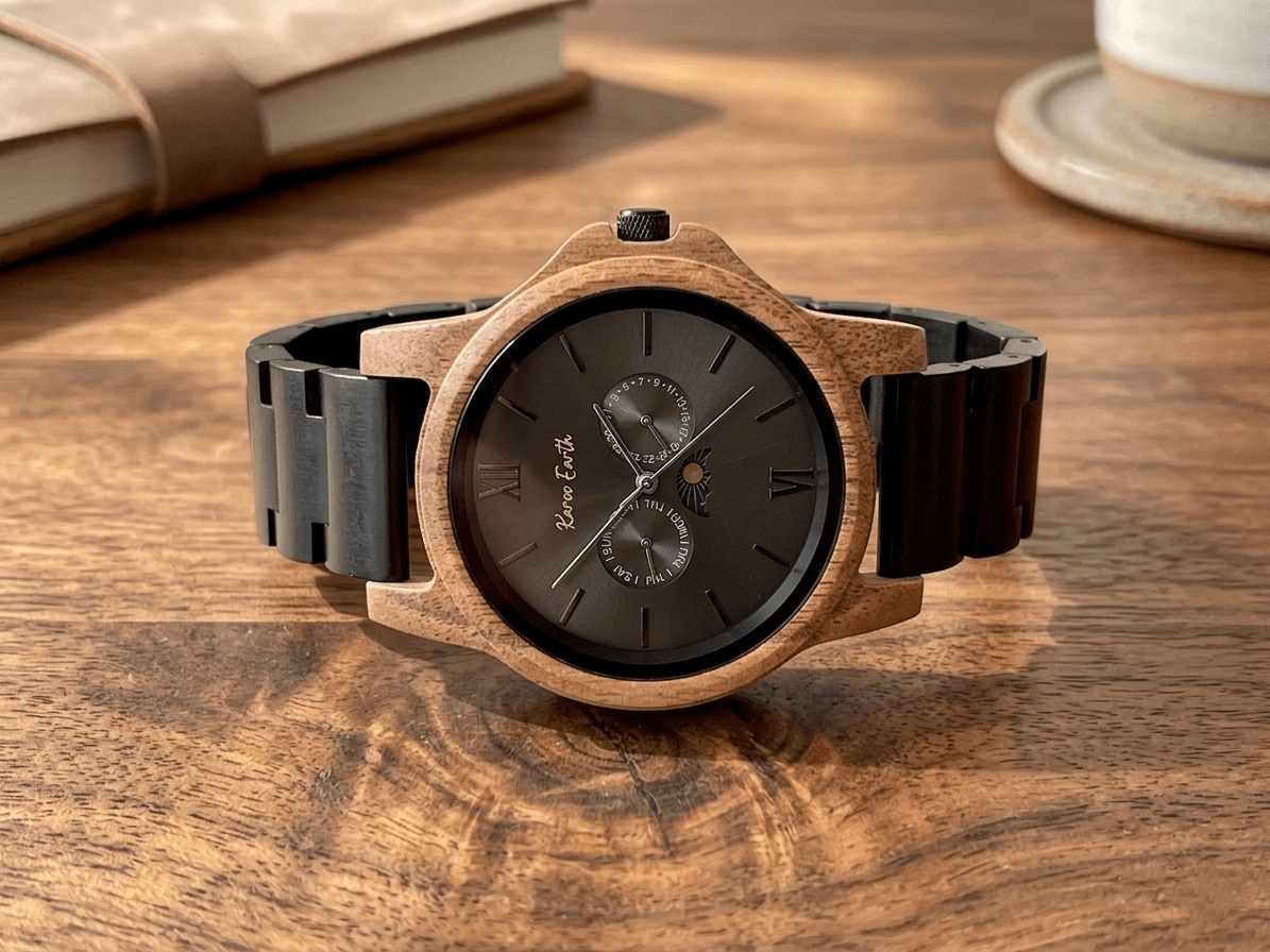 The Ebony & Walnut Moon Phase Karoo Earth Chronograph Wooden Watch - Karoo Earth