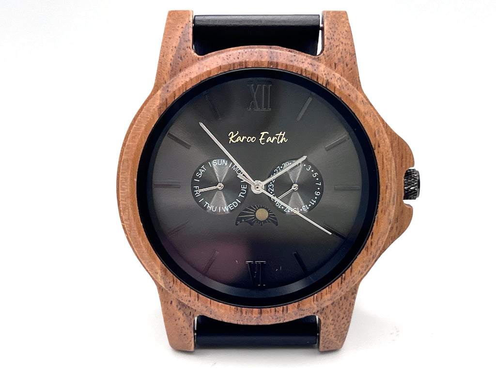 The Ebony & Walnut Moon Phase Karoo Earth Chronograph Wooden Watch - Karoo Earth