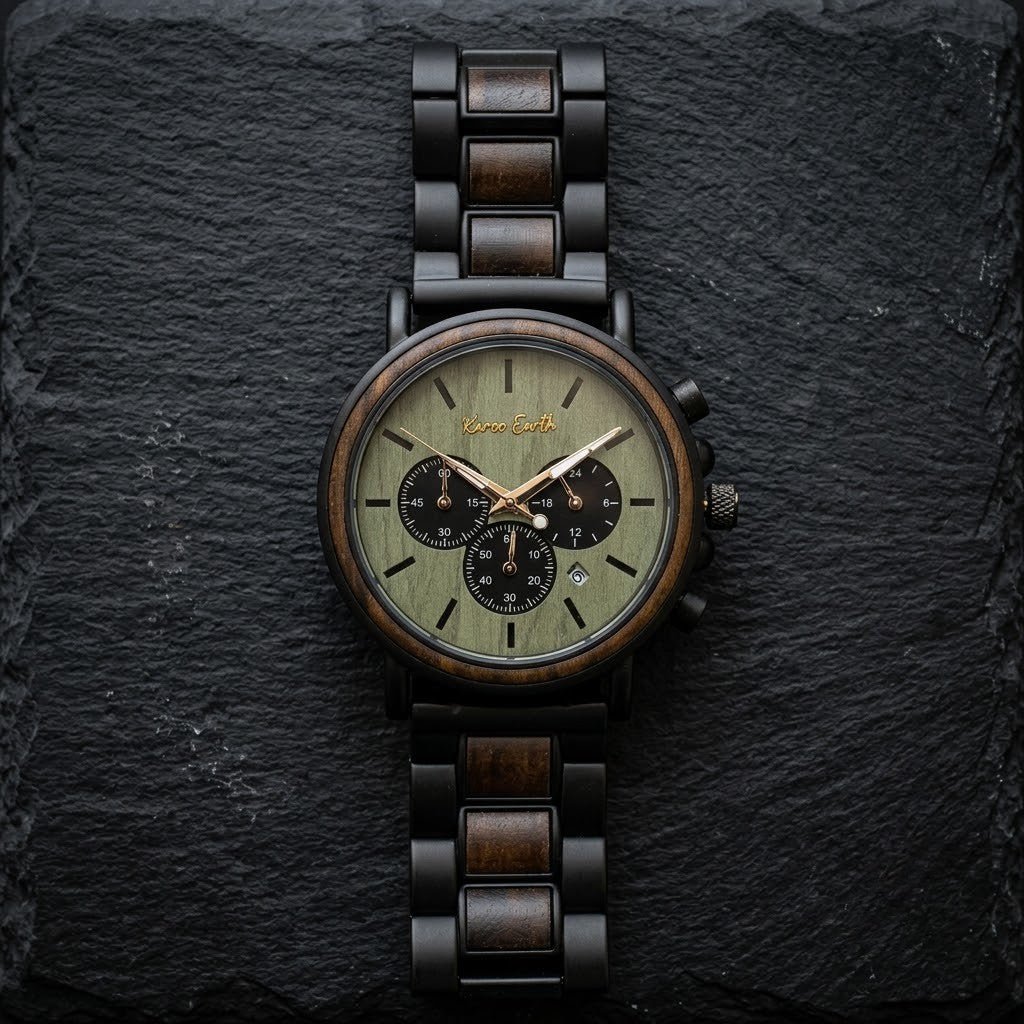 The Green Sandalwood Karoo Earth Chronograph Quartz Wooden Watch - Karoo Earth