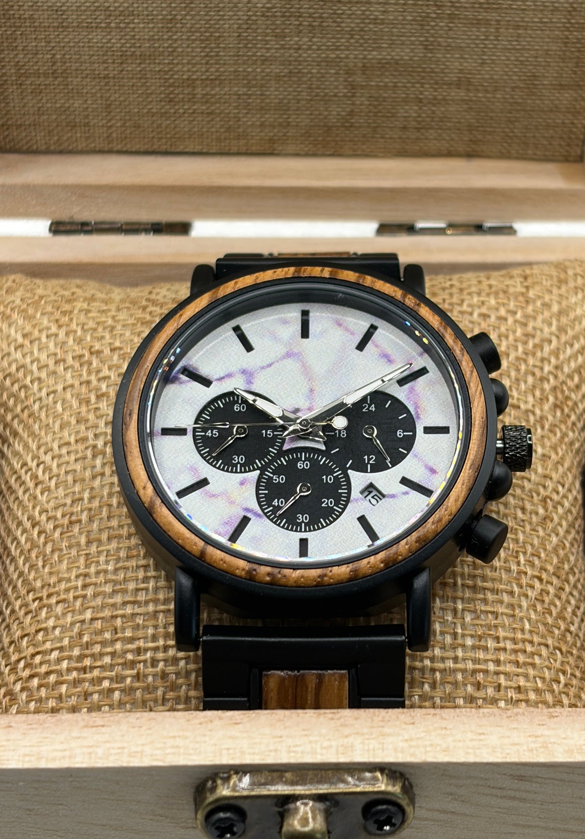 The Marble and Zebra Wood Karoo Earth Chronograph Wooden Watch - Karoo Earth