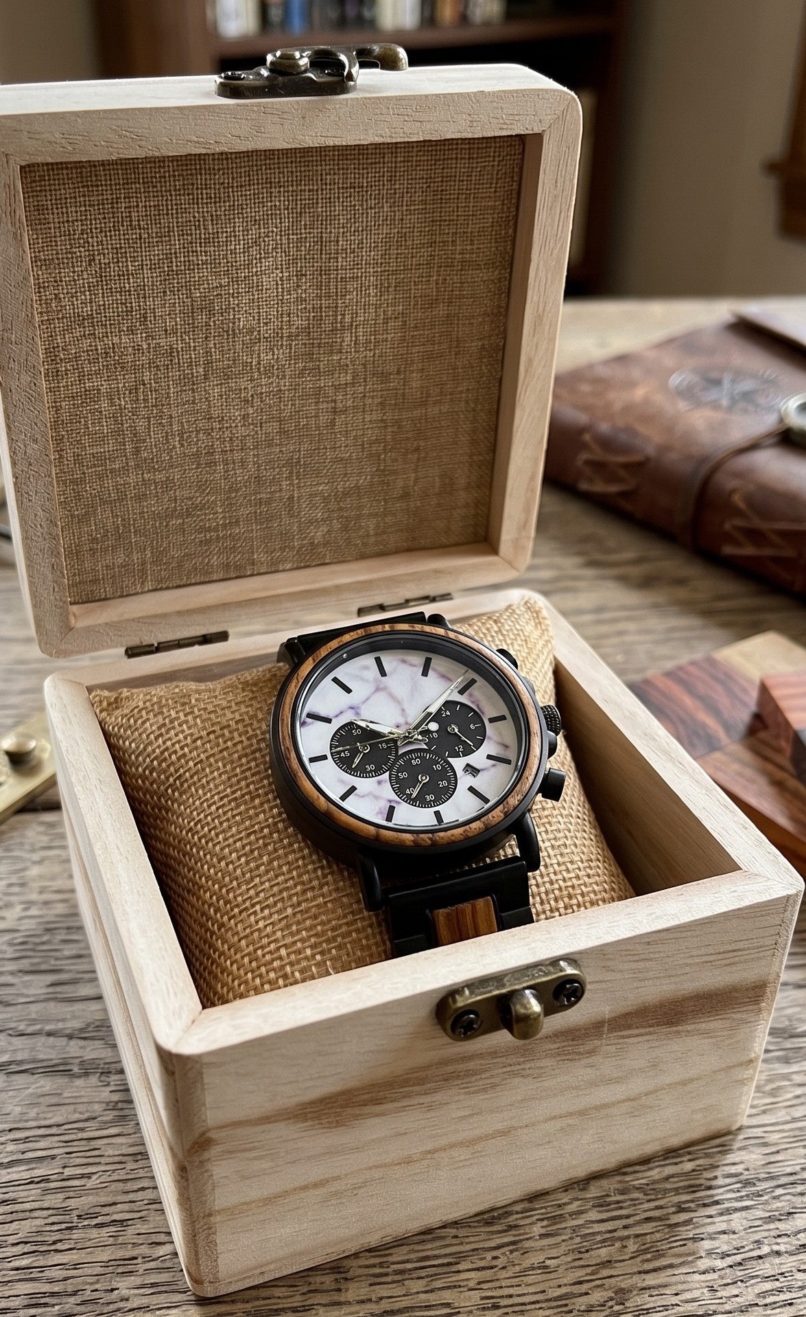 The Marble and Zebra Wood Karoo Earth Chronograph Wooden Watch - Karoo Earth