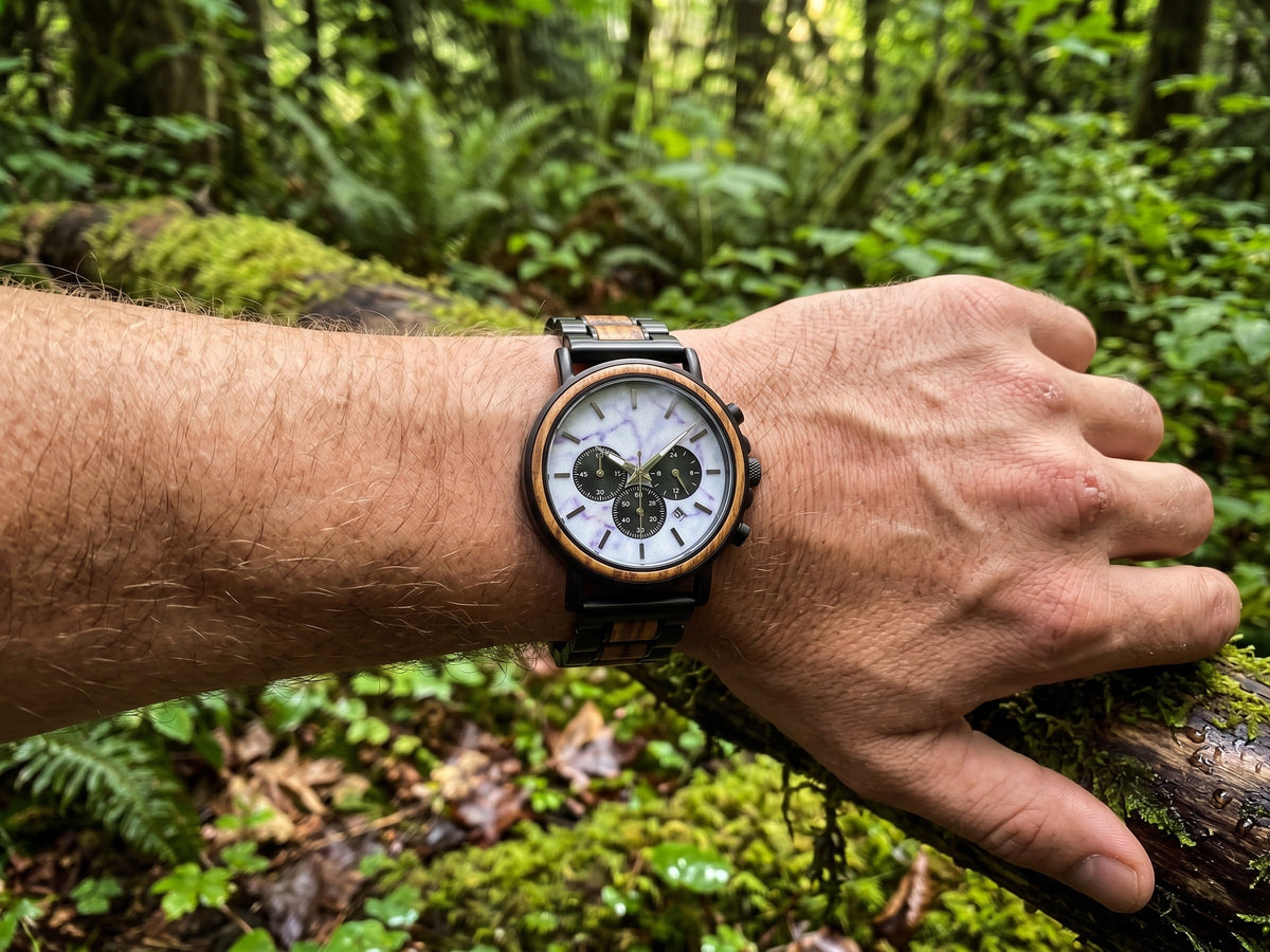 The Marble and Zebra Wood Karoo Earth Chronograph Wooden Watch - Karoo Earth