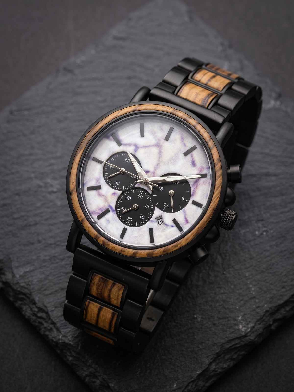 The Marble and Zebra Wood Karoo Earth Chronograph Wooden Watch - Karoo Earth