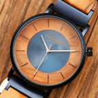 The Olive Wood and Blue Steel Men's Quartz Watch - Karoo Earth