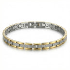 Thin Line Stainless Steel Link Magnetic Bracelet with Gold Accent - Karoo Earth
