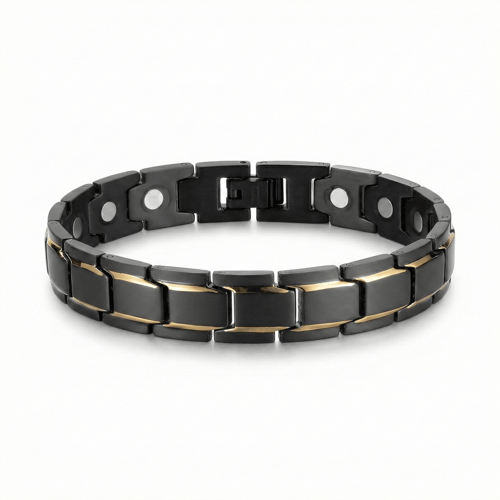Titanium Steel Link Magnetic Bracelet with Gold Accent - Karoo Earth