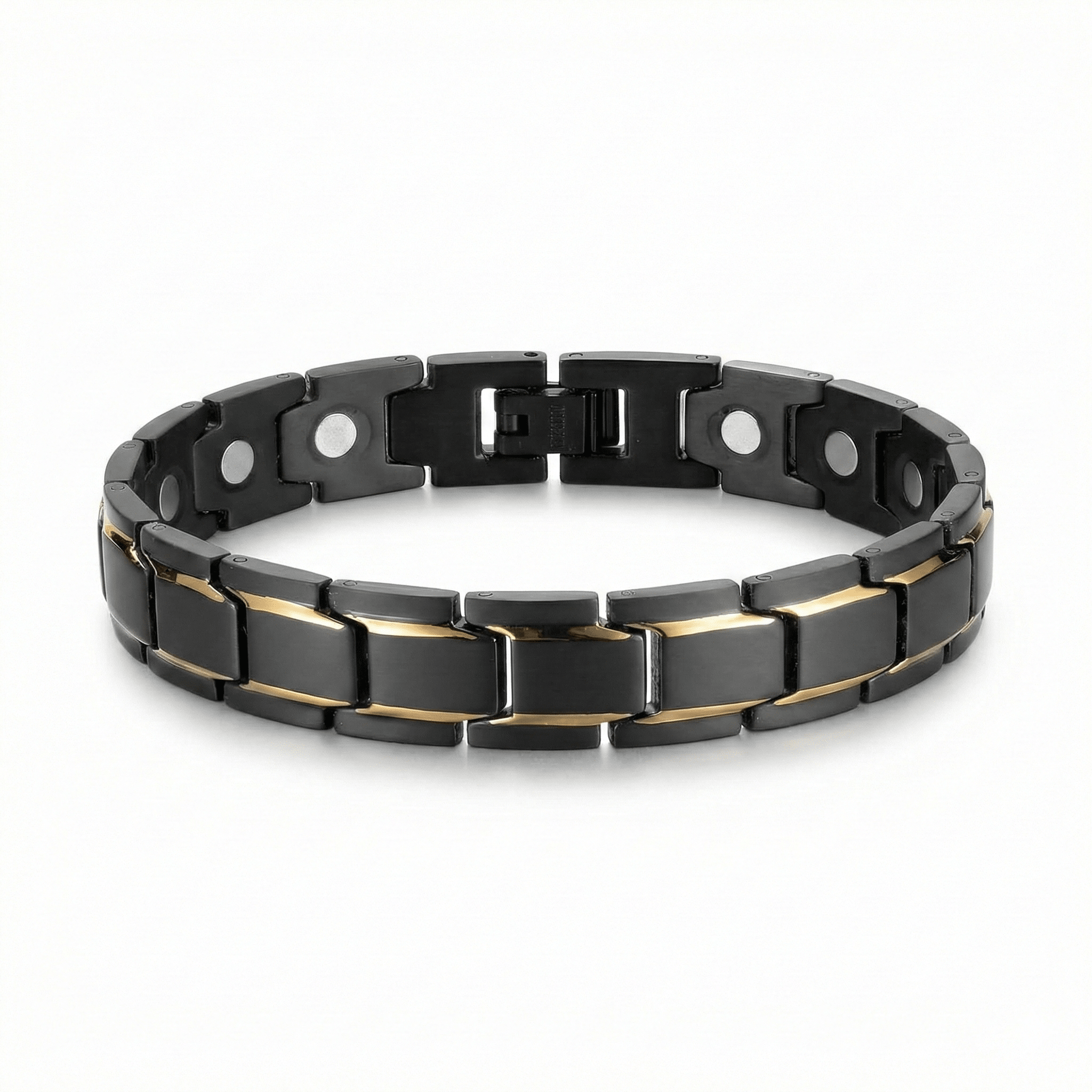 Titanium Steel Link Magnetic Bracelet with Gold Accent - Karoo Earth