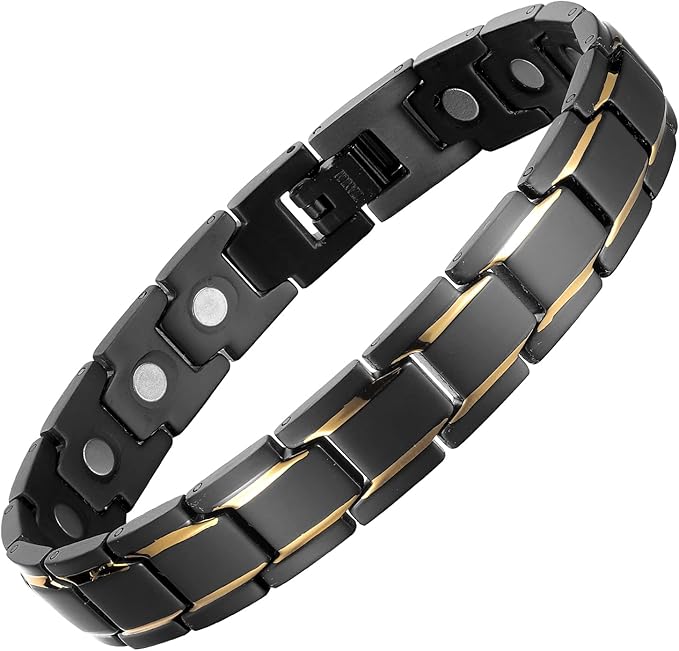 Titanium Steel Link Magnetic Bracelet with Gold Accent - Karoo Earth