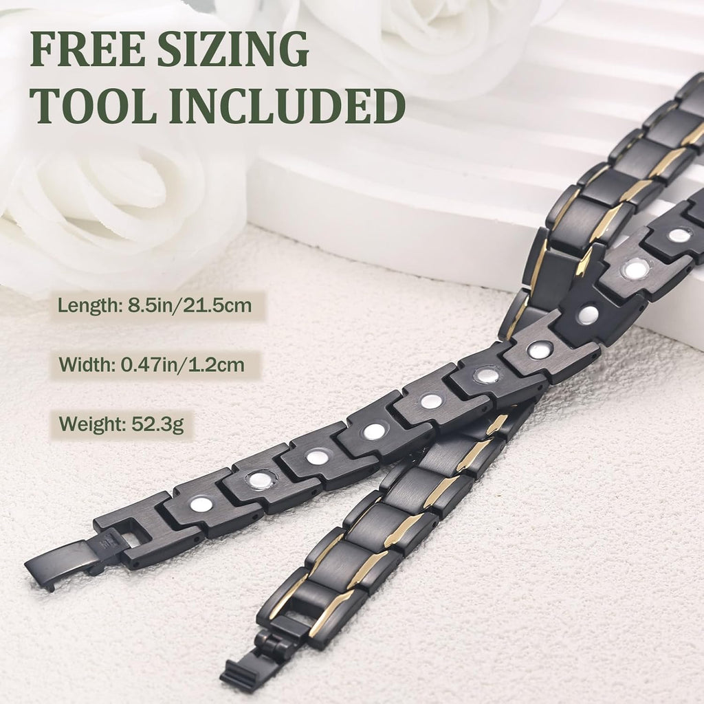 Titanium Steel Link Magnetic Bracelet with Gold Accent - Karoo Earth