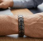 Titanium Steel Link Magnetic Bracelet with Gold Accent - Karoo Earth