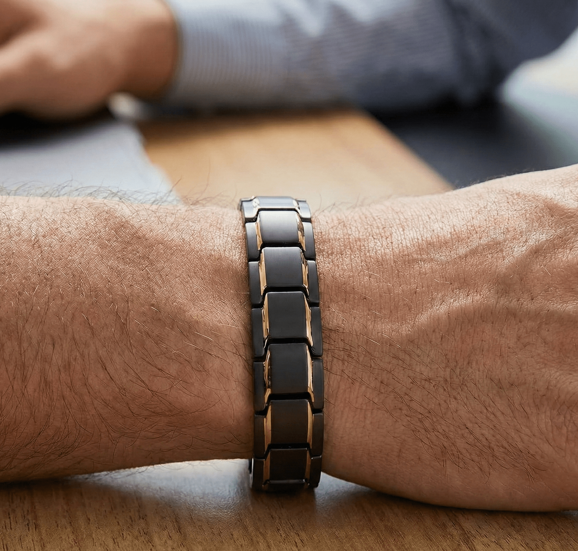 Titanium Steel Link Magnetic Bracelet with Gold Accent - Karoo Earth