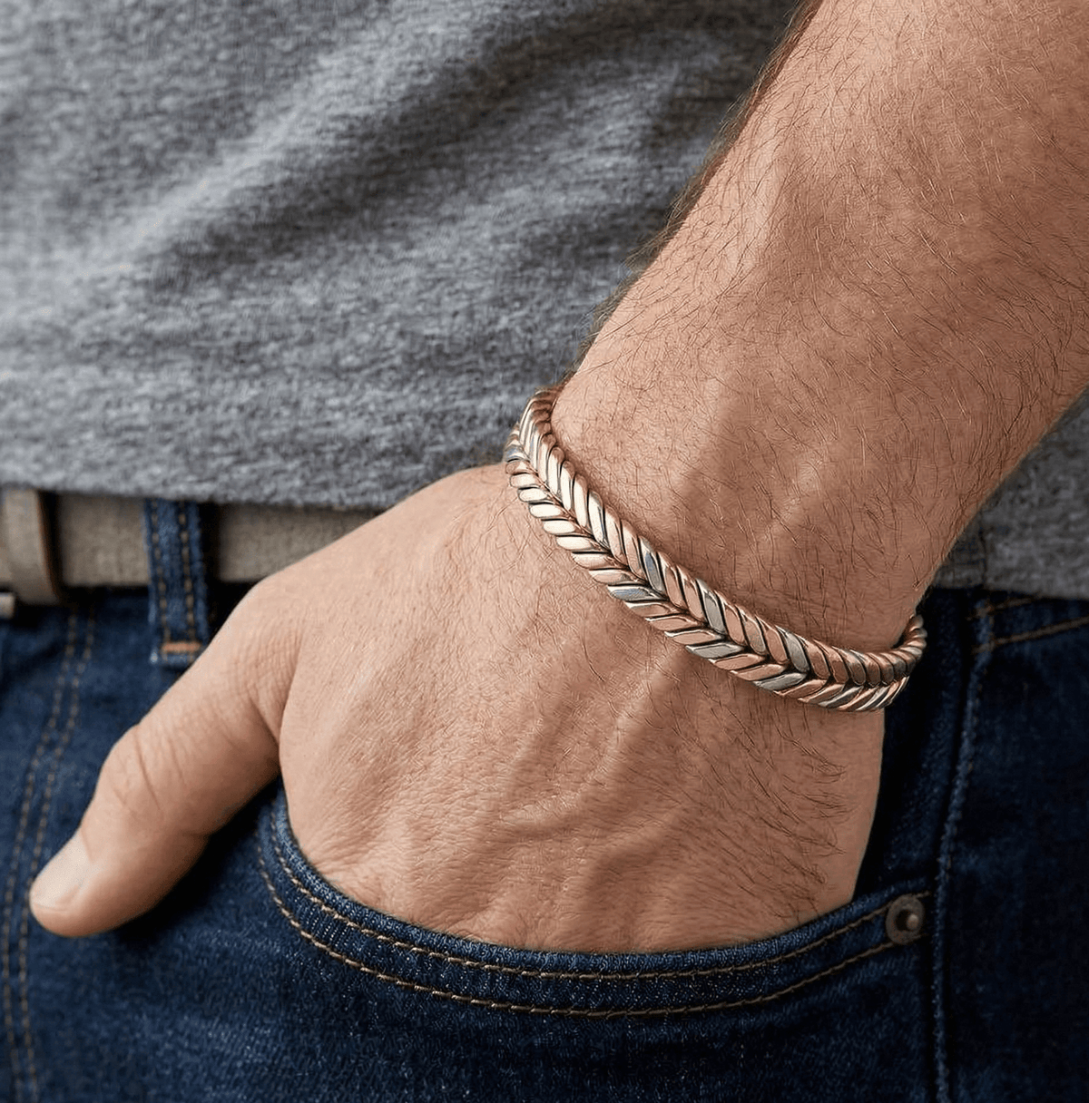 Tri-colour Copper Herringbone Bracelet - Karoo Earth