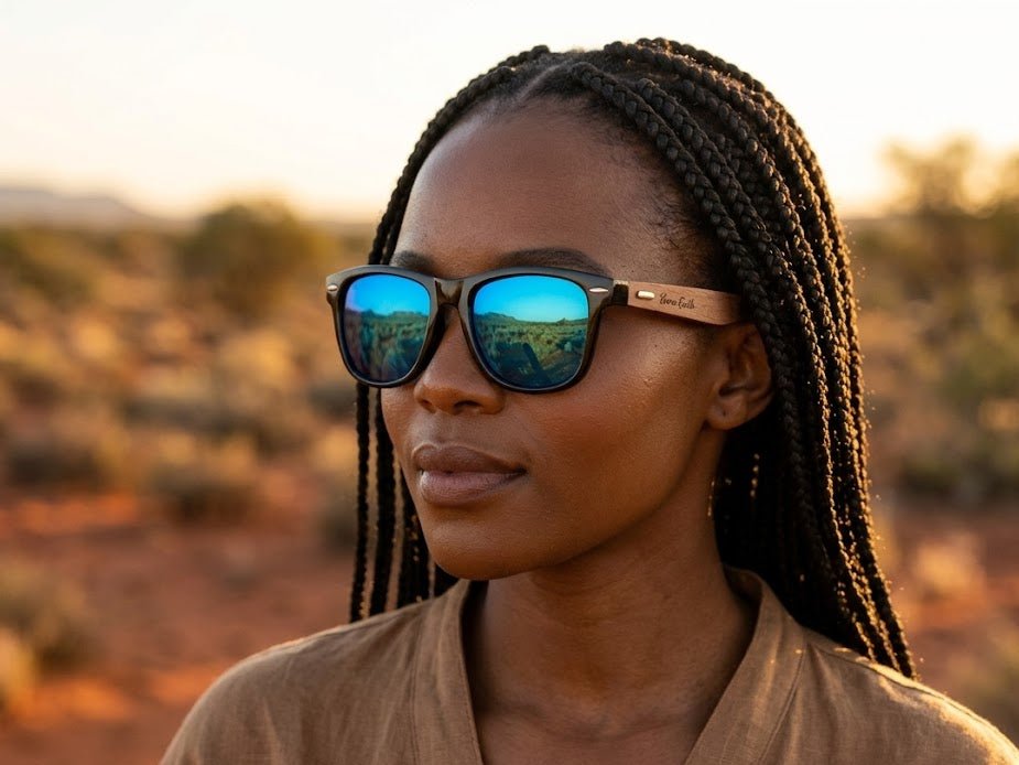 Unisex Walnut Wood Sunglasses UV400 - Blue Mirror - Karoo Earth