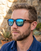 Unisex Walnut Wood Sunglasses UV400 - Blue Mirror - Karoo Earth