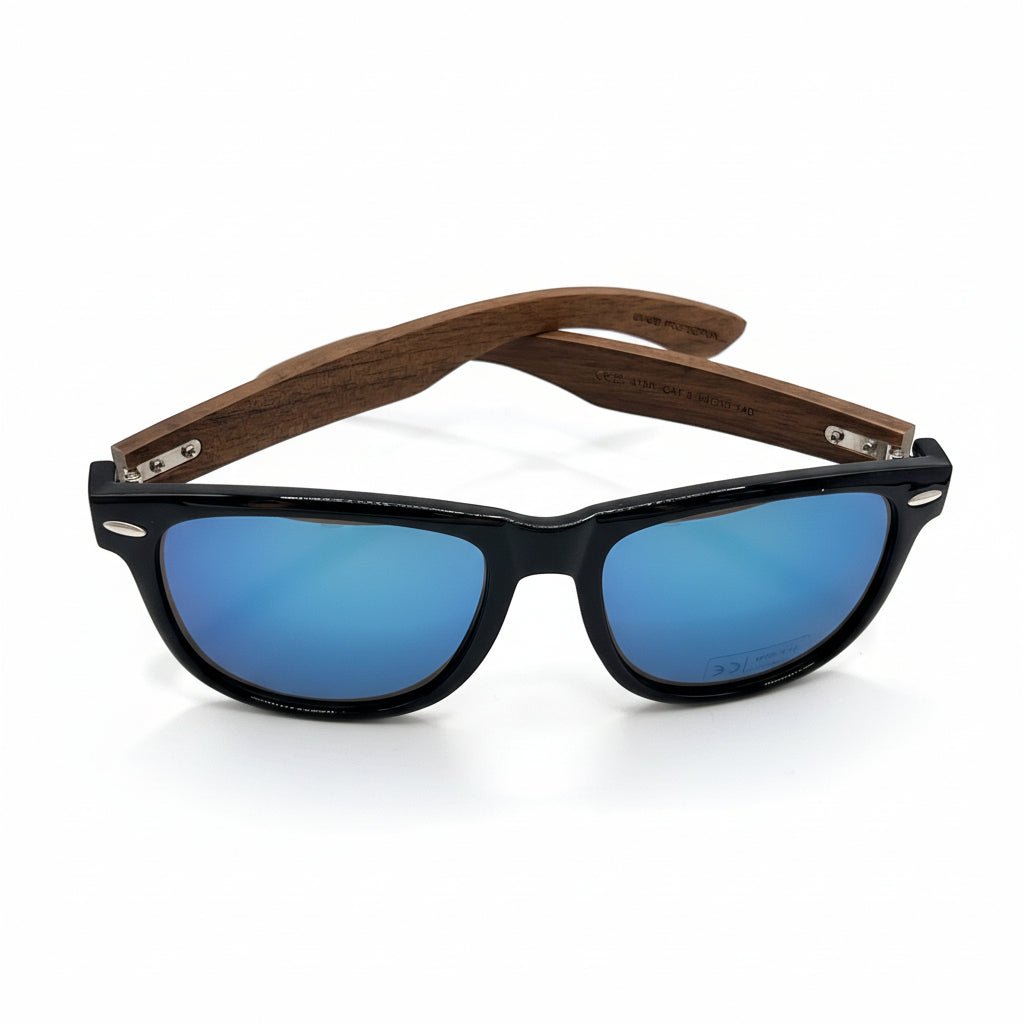 Unisex Walnut Wood Sunglasses UV400 - Blue Mirror - Karoo Earth