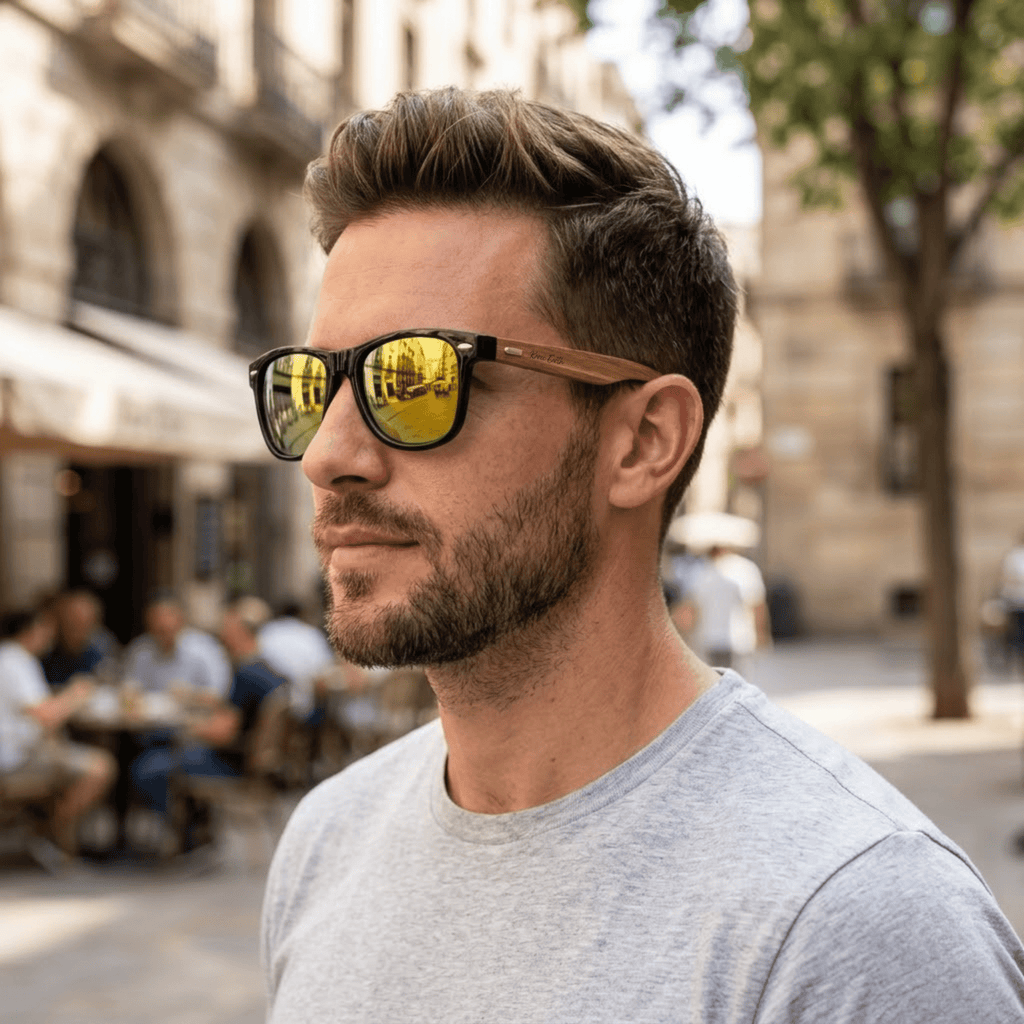 Unisex Walnut Wood Sunglasses UV400 - Yellow Mirror - Karoo Earth