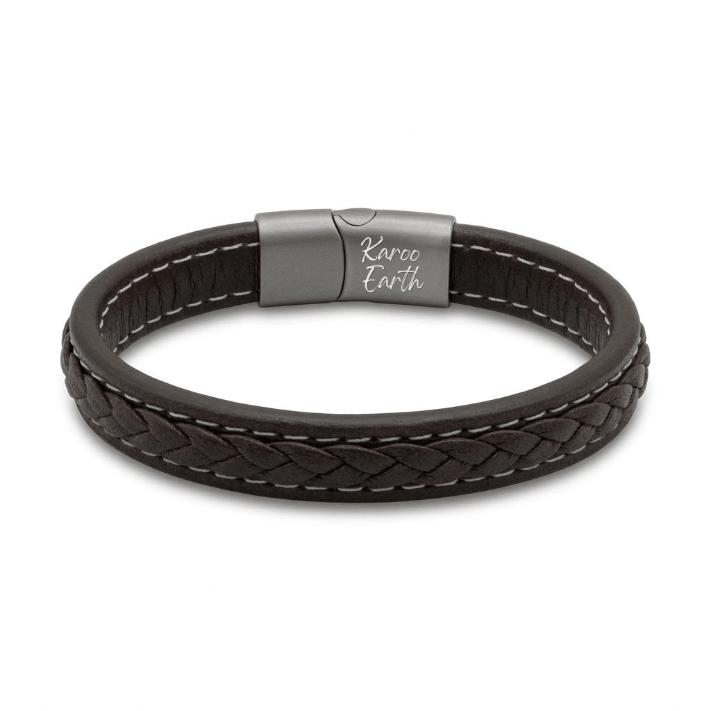 White Stitch Braided Brown Leather Bracelet - Karoo Earth