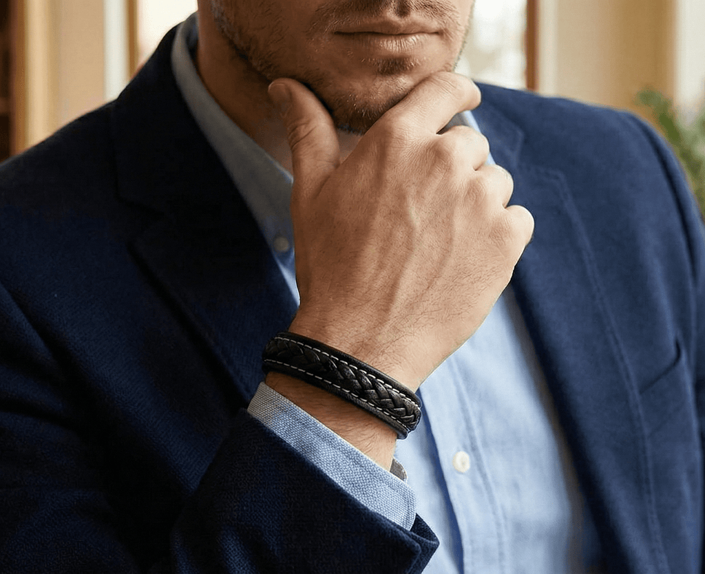White Stitch Braided Leather Bracelet - Karoo Earth
