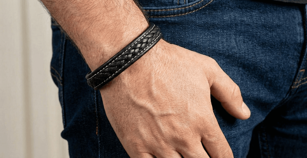 White Stitch Braided Leather Bracelet - Karoo Earth