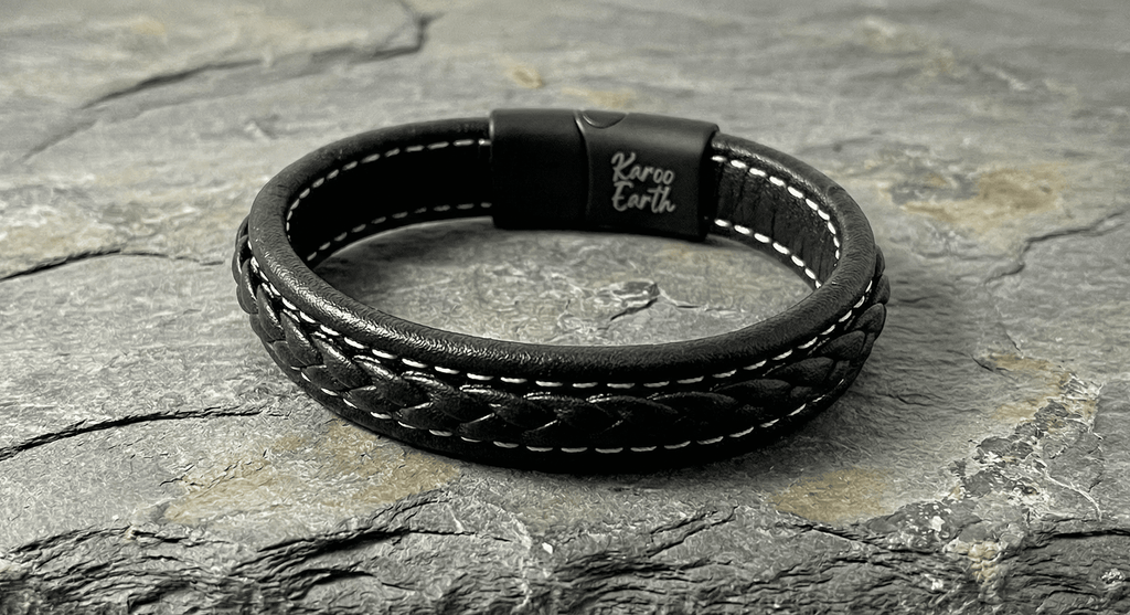 White Stitch Braided Leather Bracelet - Karoo Earth