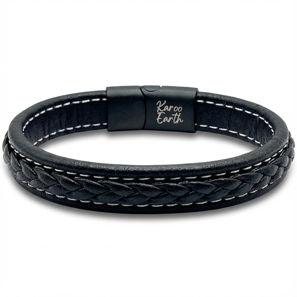 White Stitch Braided Leather Bracelet - Karoo Earth